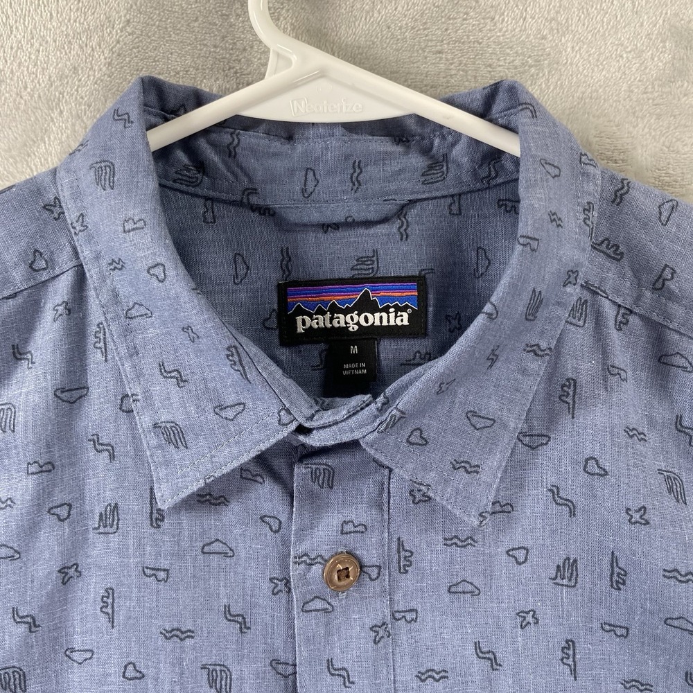 Patagonia Shirt men's Medium Back Step Button Up Hemp Organic Cotton Graphic AOP - Picture 3 of 13